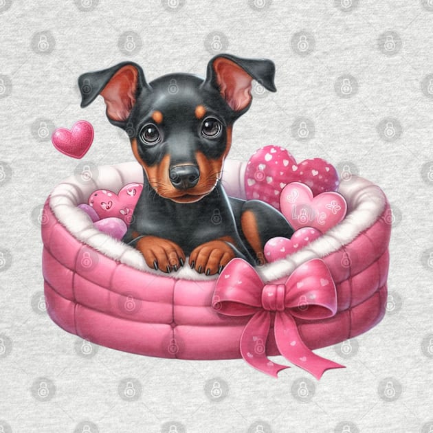 Valentine Doberman Pinscher Dog in Bed by Chromatic Fusion Studio